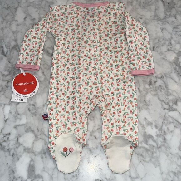 NWT Magnetic Me White & Pink Cherry Footie - Picture 6 of 6
